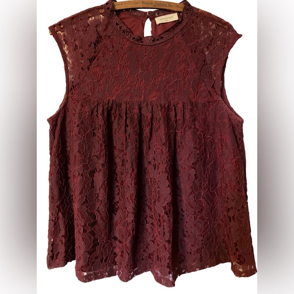 Sophie Rue Lace Top Size L Holiday Formal Burgundy Maroon